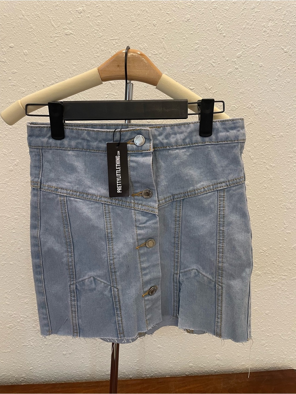 PrettyLittleThing Light Blue Denim Button-Front Mini Skirt